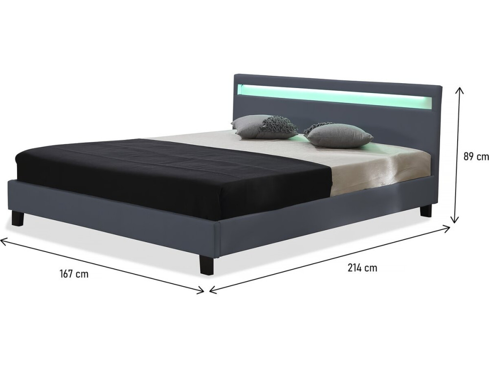 Cama com LED "Maria" - 160 x 200 cm - Cinza