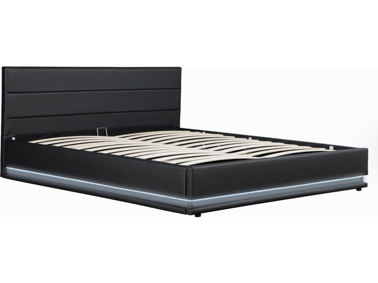 Cama LED com baú "Anastasia" - 160 x 200 cm - Preto