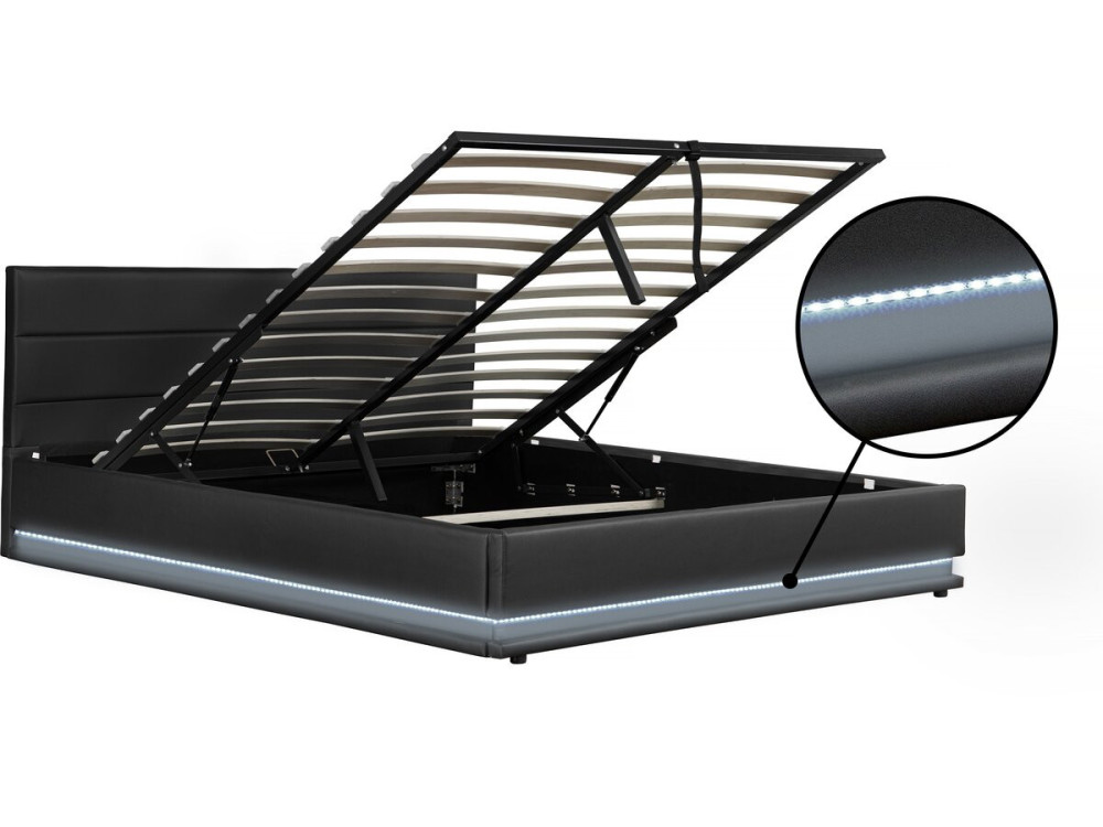 Cama LED com baú "Anastasia" - 160 x 200 cm - Preto