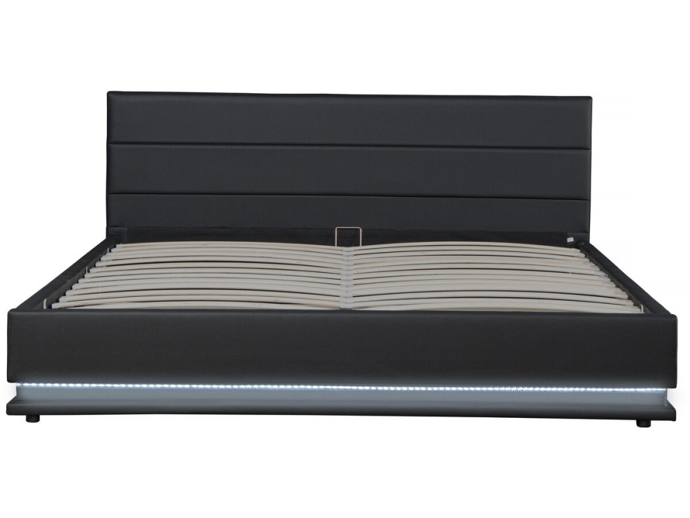 Cama LED com baú "Anastasia" - 160 x 200 cm - Preto
