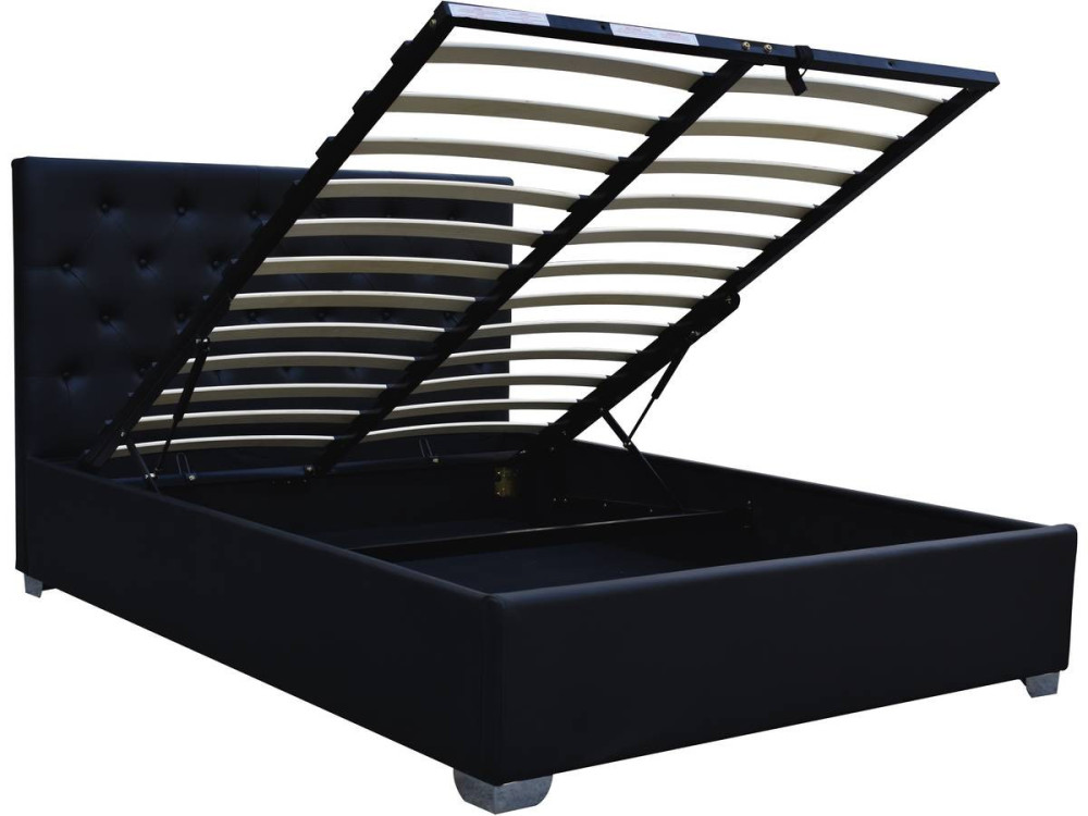 Cama de casal com baú "Tino" - 160 × 200 cm - Preto