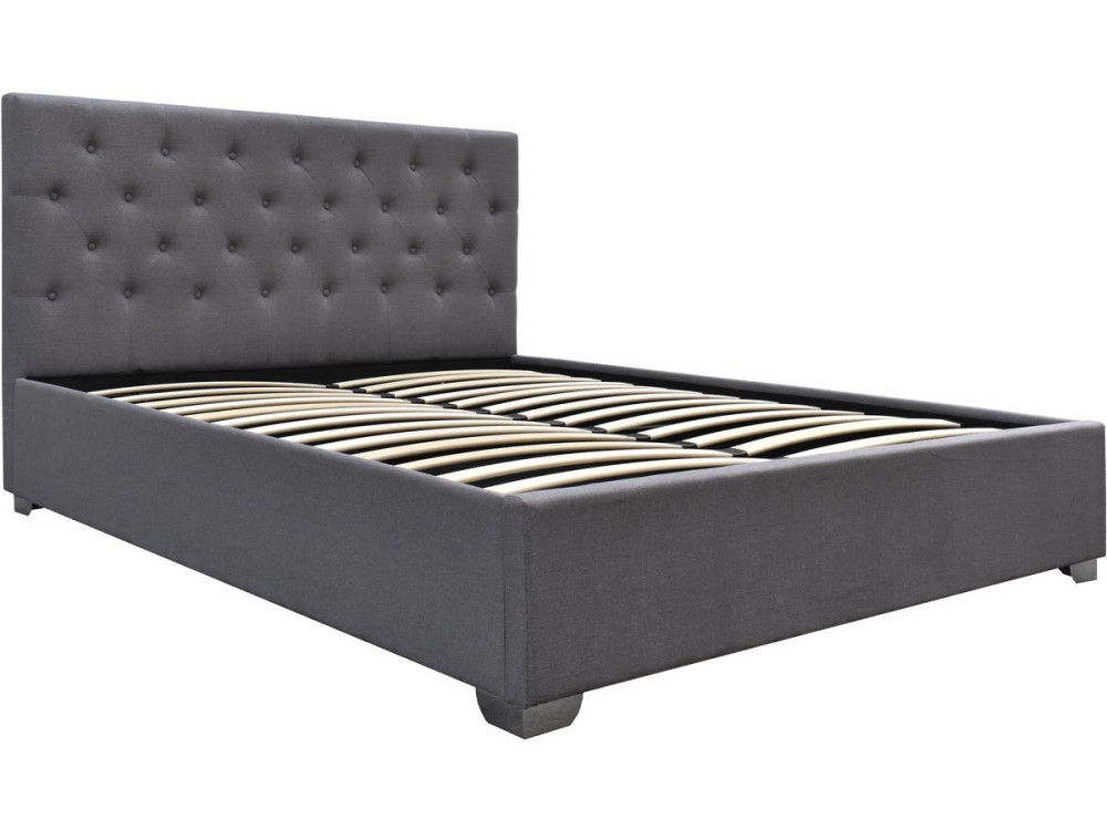 Cama de casal com baú "Tino" - 140 × 190 cm - Cinza