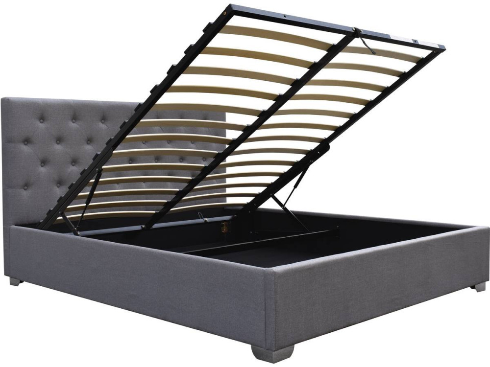 Cama de casal com baú "Tino" - 160 × 200 cm - Cinza