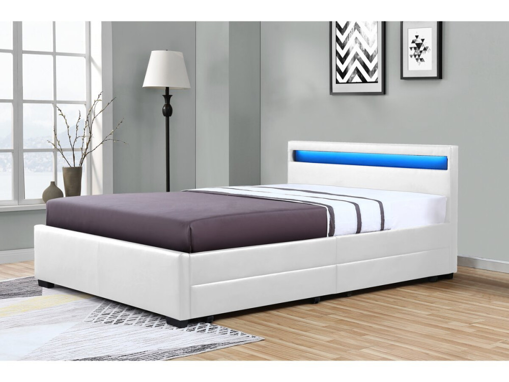 Cama LED com 4 gavetas "Nico" - 160 × 200 cm - Branco
