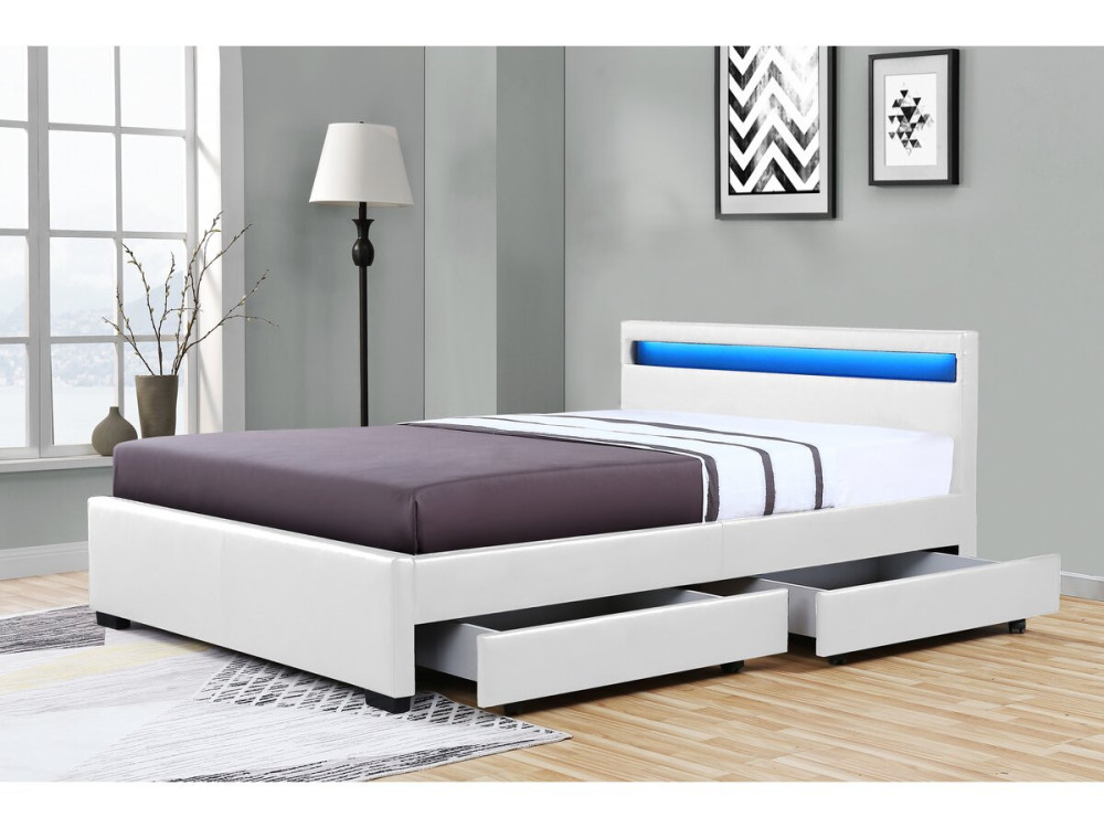 Cama LED com 4 gavetas "Nico" - 160 × 200 cm - Branco