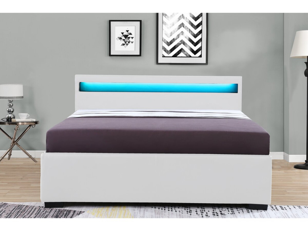 Cama LED com 4 gavetas "Nico" - 160 × 200 cm - Branco