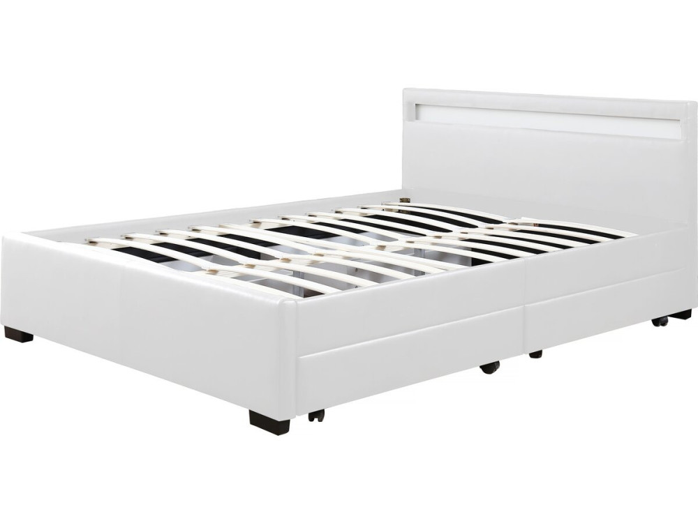 Cama LED com 4 gavetas "Nico" - 160 × 200 cm - Branco