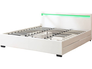 CAMA dupla LED com 4 gavetas "Nico" - 180 x 200 cm - Branca