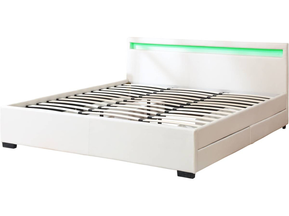 CAMA dupla LED com 4 gavetas "Nico" - 180 x 200 cm - Branca