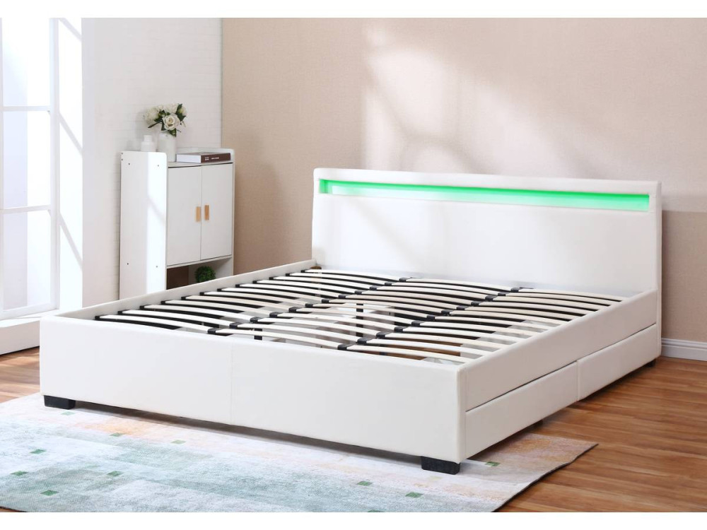 CAMA dupla LED com 4 gavetas "Nico" - 180 x 200 cm - Branca