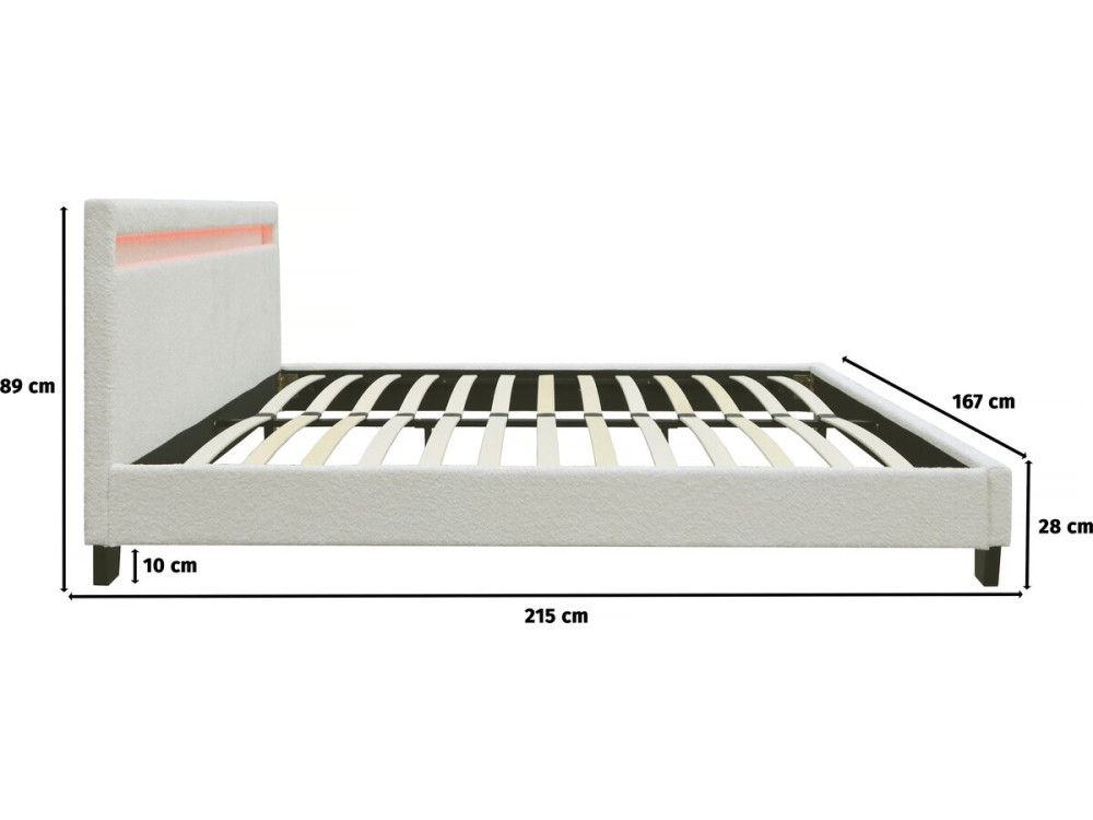 Cama atoalhada com LED "Maria" 140x190cm - Creme