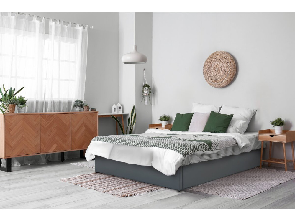 Cama de casal em PVC com caixa "Ava" - 140 x 190 cm - Cinza