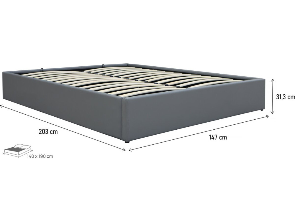 Cama de casal em PVC com caixa "Ava" - 140 x 190 cm - Cinza