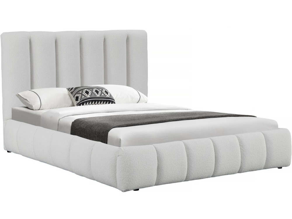 Cama Boucle com baú "Annie" - 160 x 200 cm - Branco