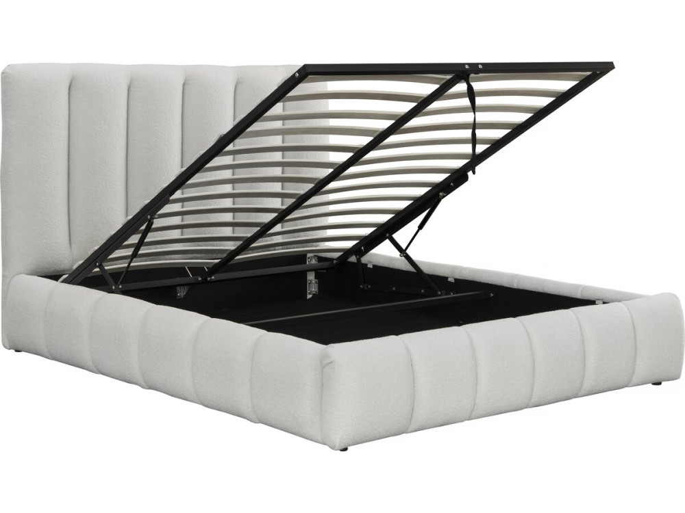 Cama Boucle com baú "Annie" - 160 x 200 cm - Branco