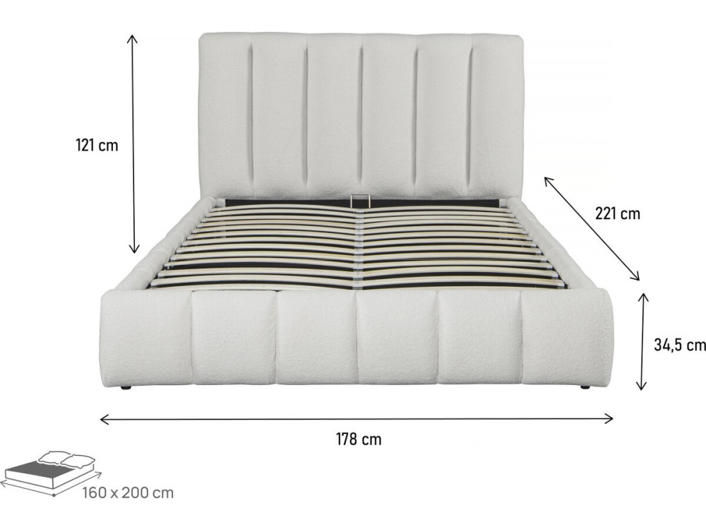 Cama Boucle com baú "Annie" - 160 x 200 cm - Branco