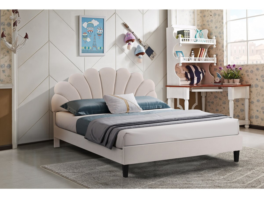 Cama de veludo "Manon" - Bege - 140 x 190 cm
