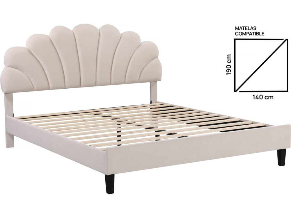 Cama de veludo "Manon" - Bege - 140 x 190 cm