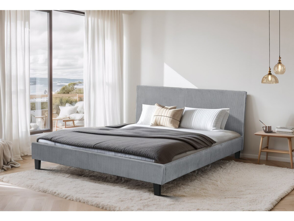 Cama de veludo cotelê "Ambre" - 140 x 190 - Cinza