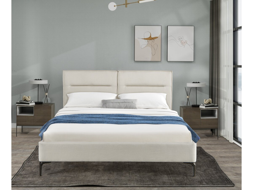 Cama de casal em tecido designer "Moritz" - 140 x 190 cm - Bege