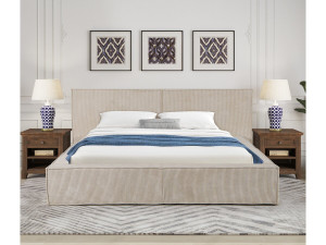 Cama de armazenamento em veludo cotelê "Courchevel" - 160 x 200 cm - Bege 2