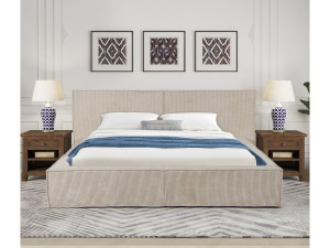 Cama de armazenamento em veludo cotelê "Courchevel" - 180 x 200 cm - Bege 2
