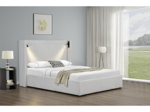 Cama de casal em veludo cotelê com cômoda integrada e abajur "Cortina" - 160 x 200 cm - Bege 2