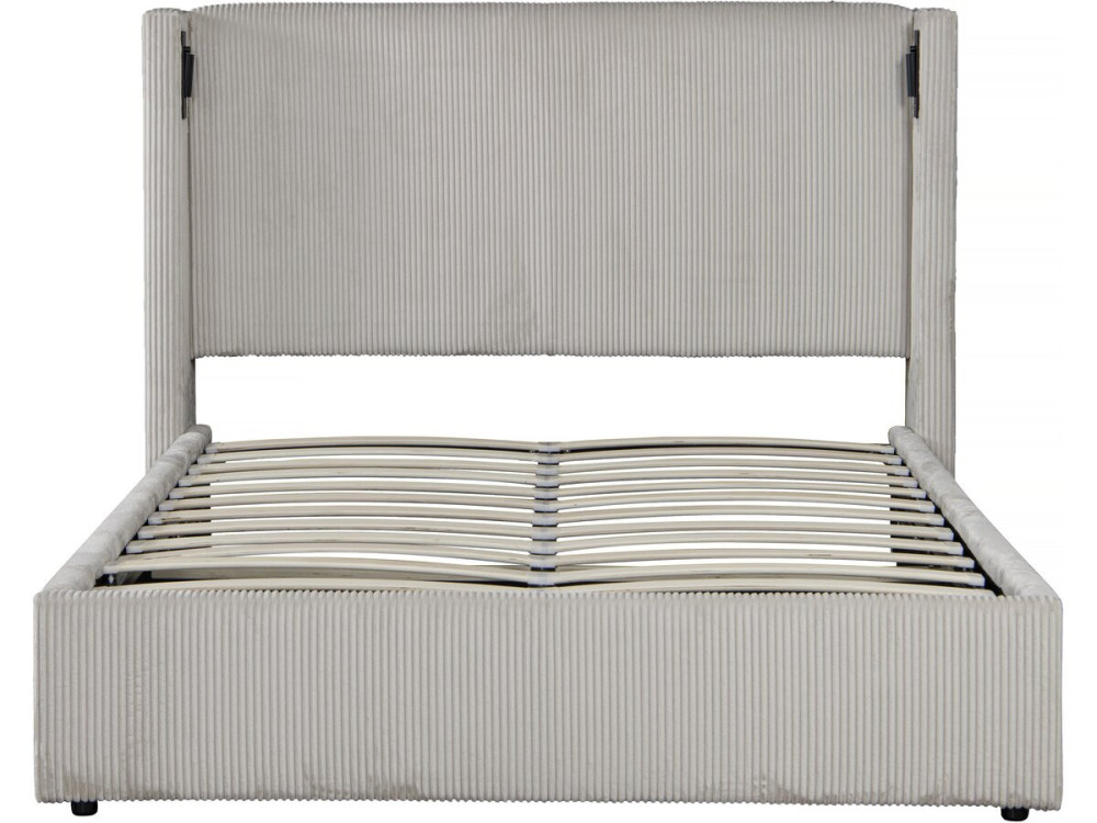 Cama de casal em veludo cotelê com cômoda integrada e abajur "Cortina" - 160 x 200 cm - Bege