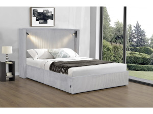 Cama de casal em veludo cotelê com cômoda integrada e abajur "Cortina" - 160 x 200 cm - Cinza 2