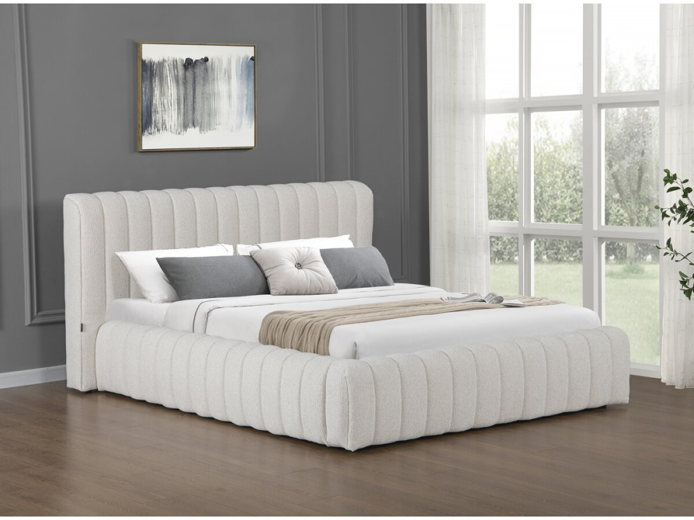 Cama de casal em tecido "Tignes" com arrumação - 160 x 200 cm - Bege