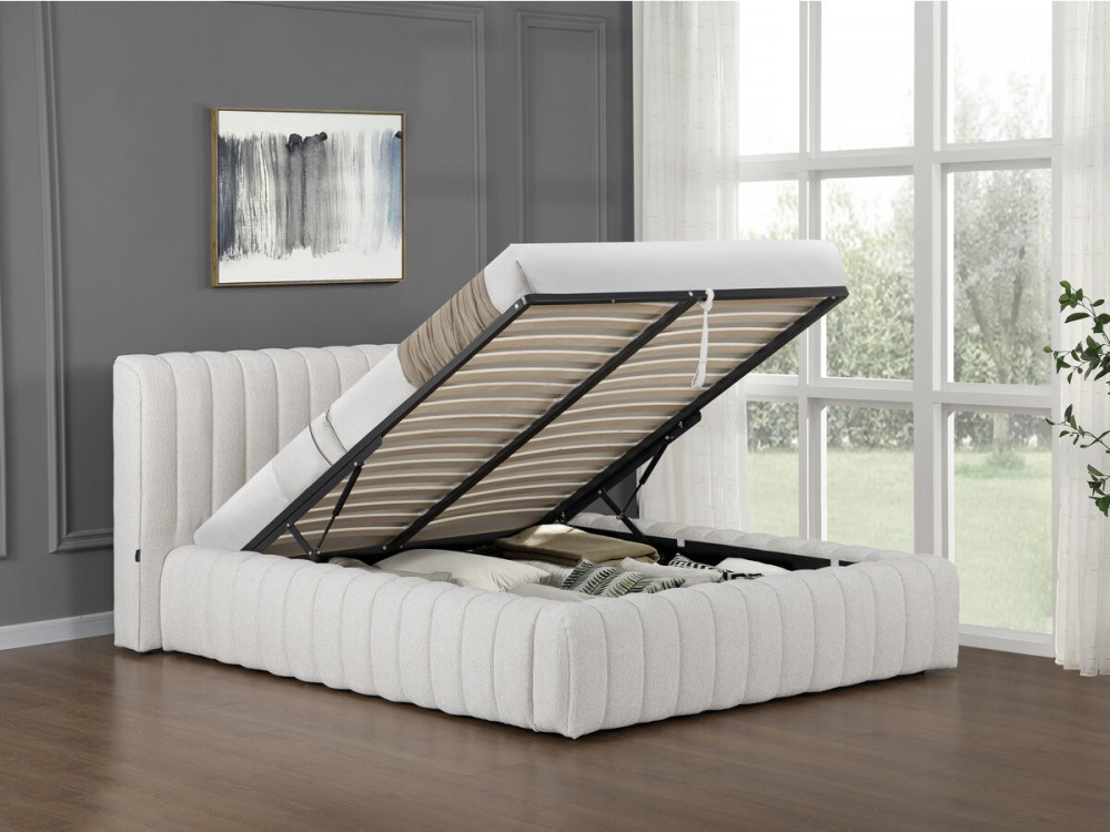Cama de casal em tecido "Tignes" com arrumação - 160 x 200 cm - Bege