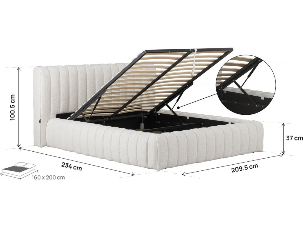 Cama de casal em tecido "Tignes" com arrumação - 160 x 200 cm - Bege