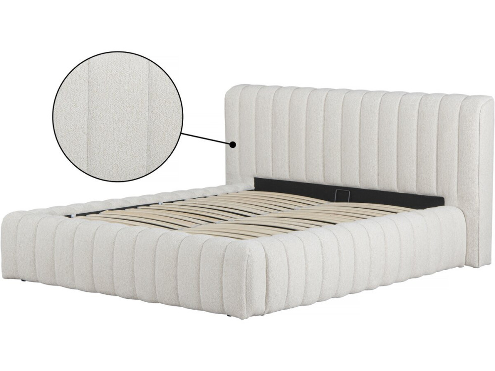 Cama de casal em tecido "Tignes" com arrumação - 160 x 200 cm - Bege