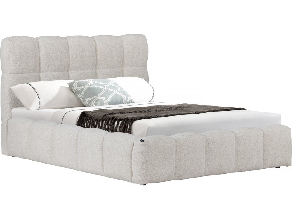 Cama de casal em tecido "Davos" com arrumação - 140 x 190 cm - Bege