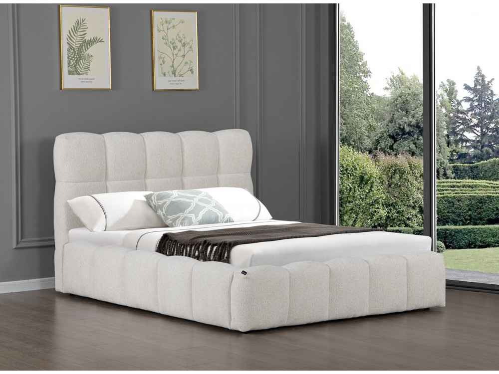 Cama de casal em tecido "Davos" com arrumação - 140 x 190 cm - Bege