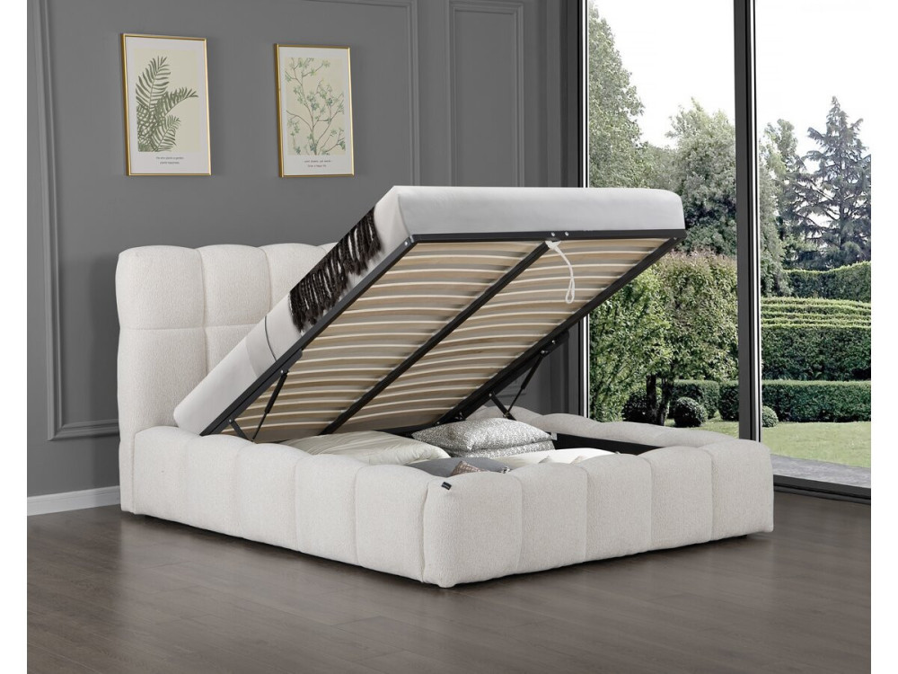 Cama de casal em tecido "Davos" com arrumação - 140 x 190 cm - Bege