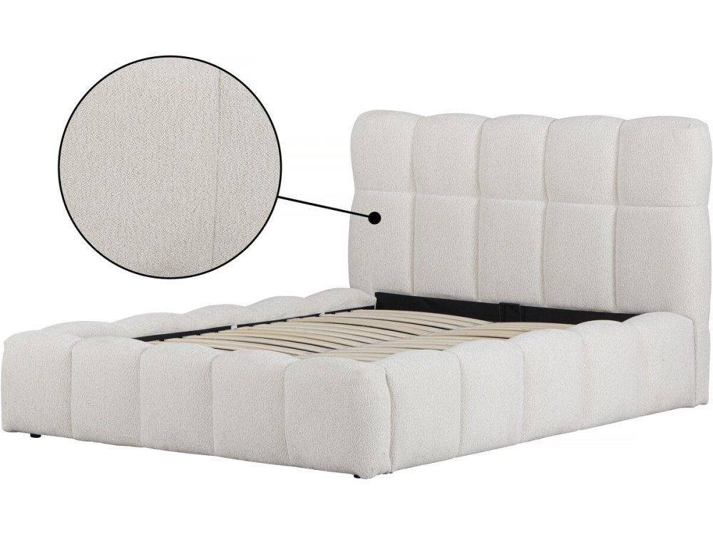 Cama de casal em tecido "Davos" com arrumação - 140 x 190 cm - Bege