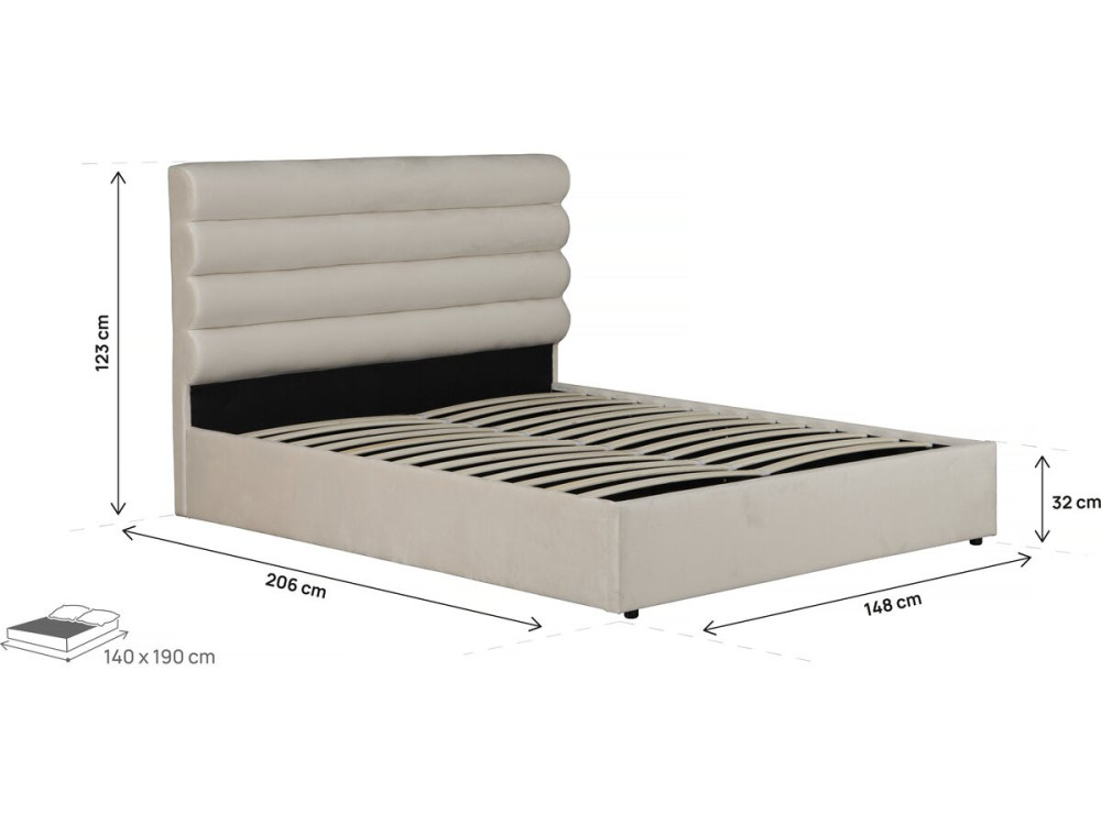 Cama de casal em veludo de design "Livigno" - 140 x 190 cm - Bege