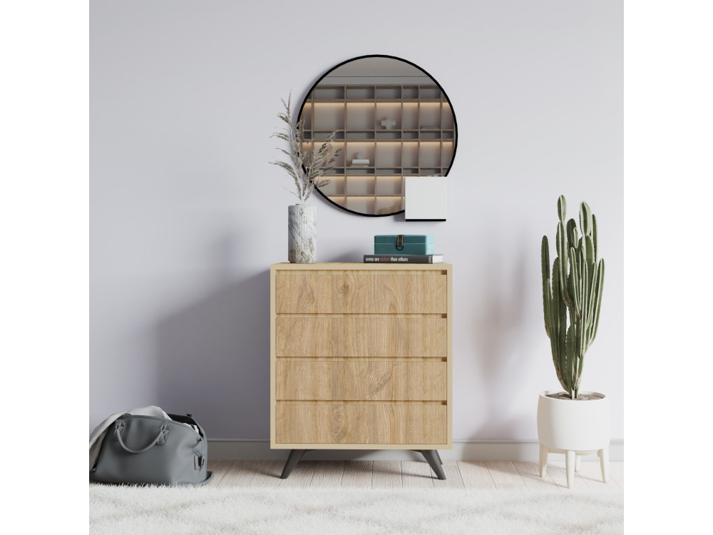 Cómoda de madeira "Suvera" - 70 x 40 x 86 cm - Castanho claro