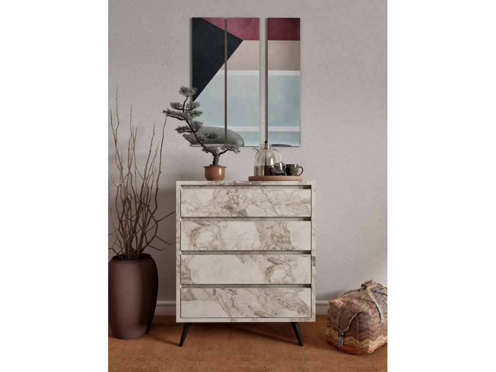Cómoda de madeira "Suvera" - 70 x 40 x 86 cm - Bege marmoreado