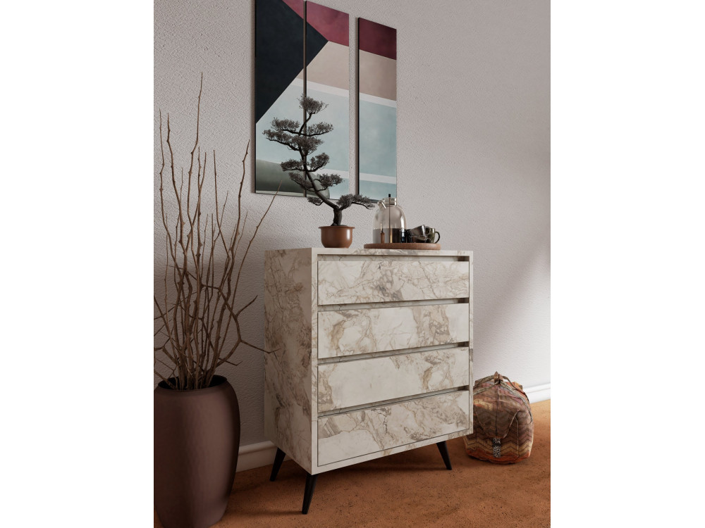 Cómoda de madeira "Suvera" - 70 x 40 x 86 cm - Bege marmoreado