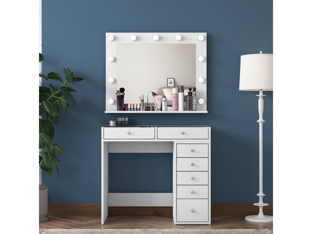 Toucador "Kona" com espelho de madeira - 90 x 44 x 80 cm - Branco