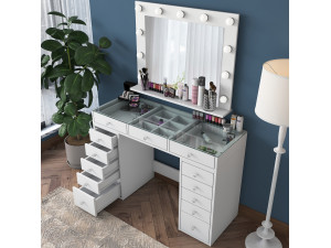 Toucador "Baria" com espelho de madeira - 120 x 44 x 80 cm - Branco 2