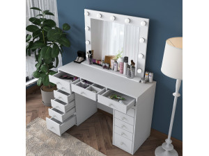 Toucador "Sirma" com espelho de madeira - 120 x 44 x 82 cm - Branco 2