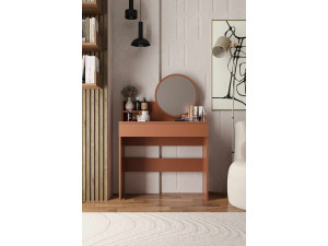 Penteadeira "Harmony Mini Round" com espelho de madeira - 90 x 40 x 133 cm - Terracota 2