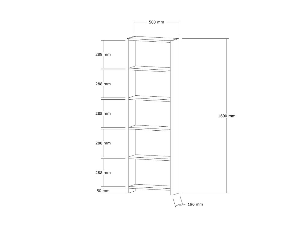 Estante de madeira "New" - 50 x 19 x 160 cm - Branco
