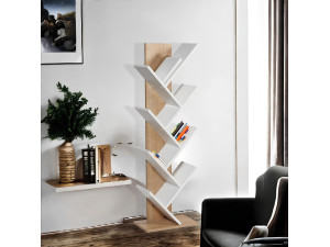 Estante de madeira "Tuval 066" - 46 x 22 x 129 cm - Carvalho, Branco 2