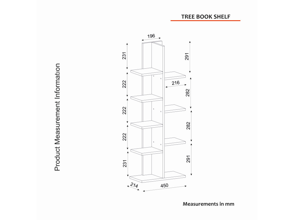 Estante de madeira "Tree" - 45 x 22 x 121 cm - Branco