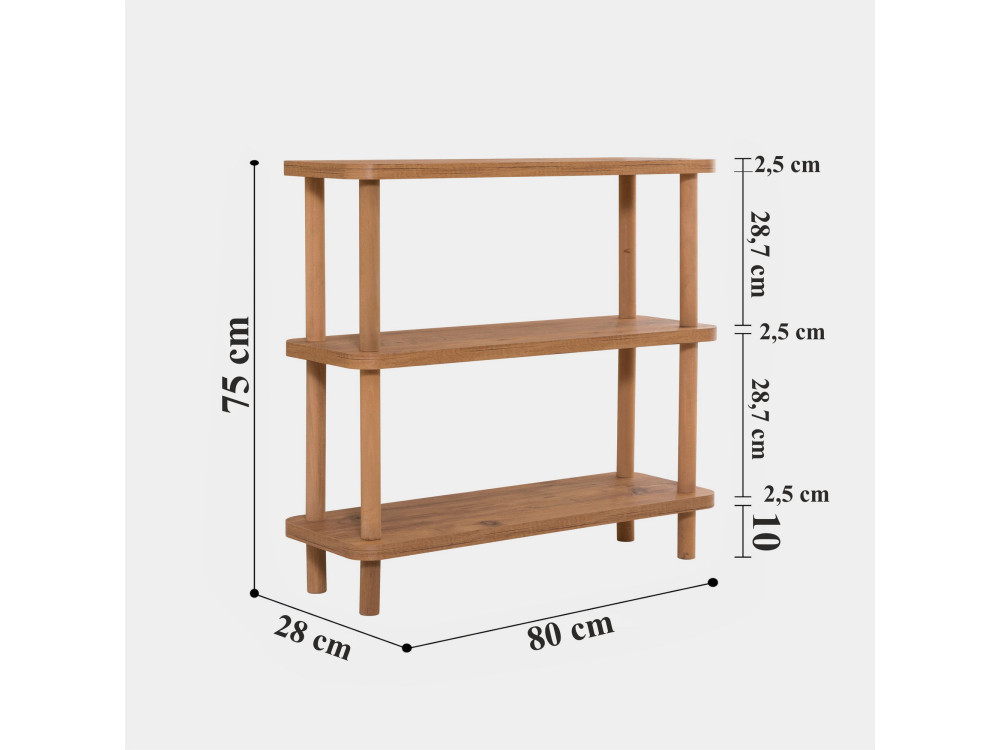 Estante de madeira "Step" - 80 x 28 x 75 cm - Castanho