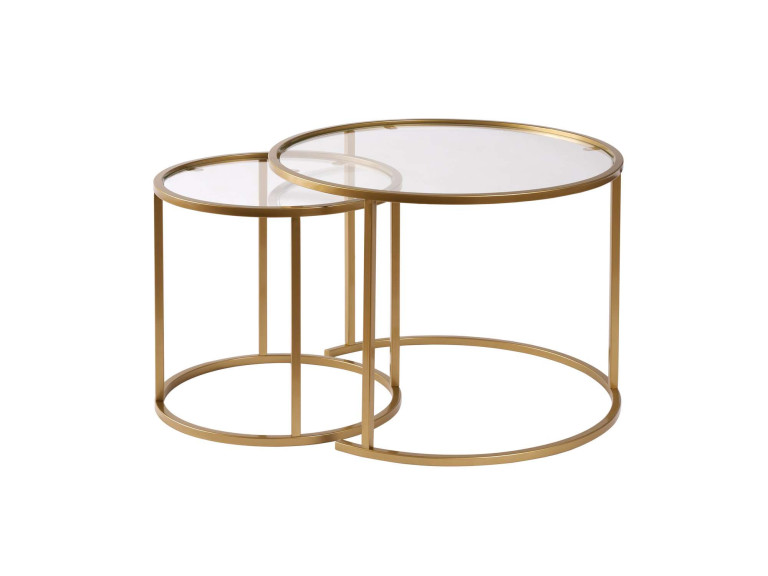 Conjunto de 2 mesas de centro metálicas "Aurum" - 60 x 60 x 43 cm - Ouro transparente
